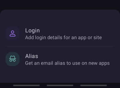 Choose whether you’d like to create a login or alias item