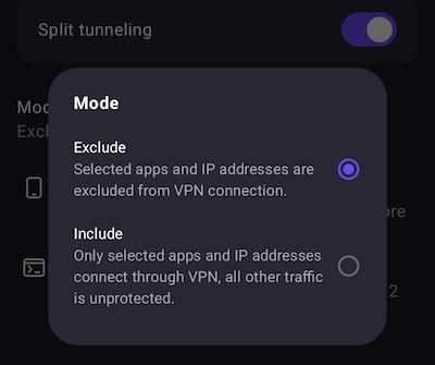 Split tunneling on Android 4