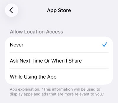 Disable location for specific apps