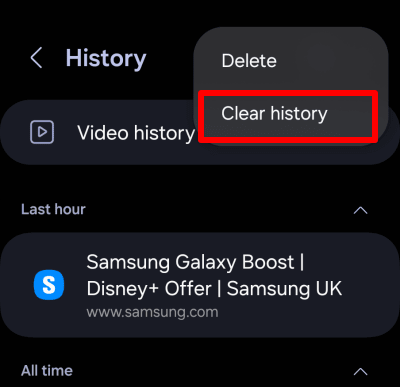 Delete Samsung Internet history on Android