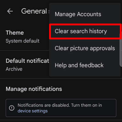 Delete Gmail search history on Android