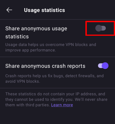 Toggle usage stats on or off on Android, iPhone, and iPad