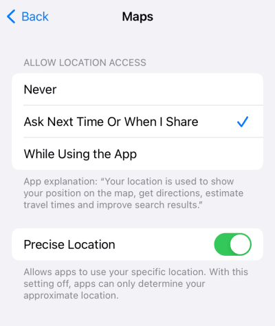 Turn Location services on or off on on a per-app basis on iOS and iPadOS