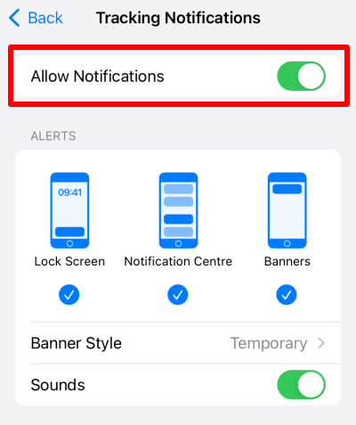 Turn on Tracking Notifications o iOS and iPadOS