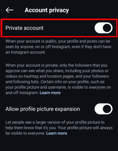 Set your Instagram profile to private 2