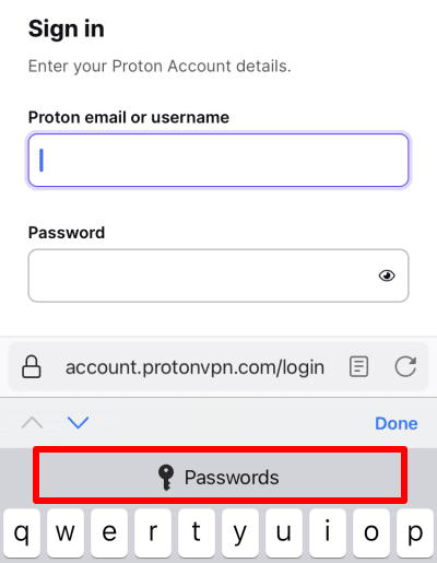 Tap Passwords to log in using autofill
