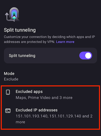 Split tunneling on Android 5