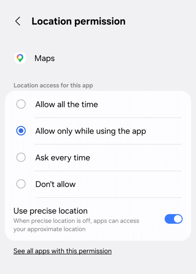 Disable location for specific apps on Android