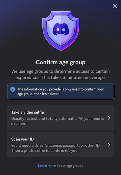Confirm age group form in the Discord app