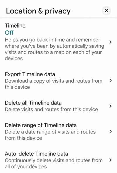 Turn off Timeline/Maps history
