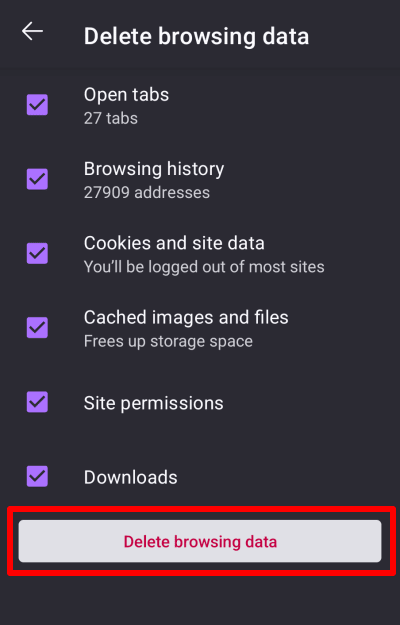 Delete Firefox history on Android