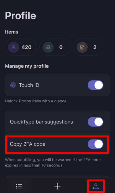 Copy 2FA code