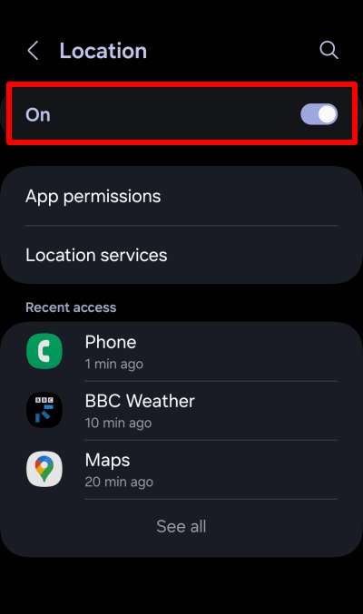 Turn Location services on or off on Android