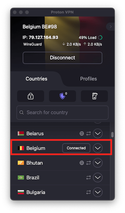 Connect to a server in Belgium