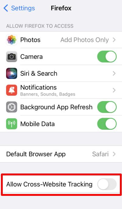 Confirm that cross-website tracking is blocked iOS and iPadOS
