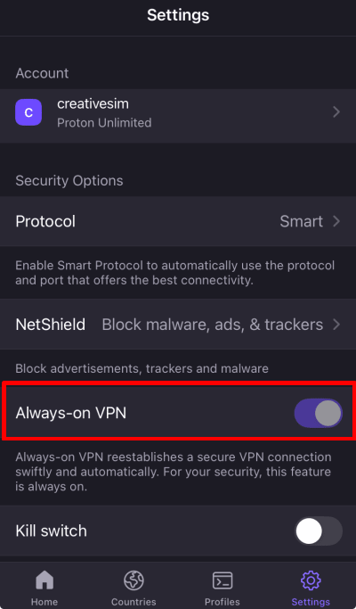 Always-on VPN is permanently activated on iOS and iPadOS