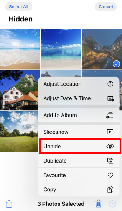 Unhide yur phots