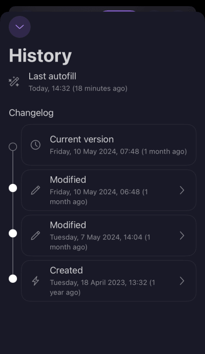 Click the relevant Created or Modified entry in the timeline