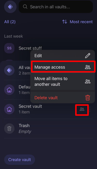 Manage access to a vault