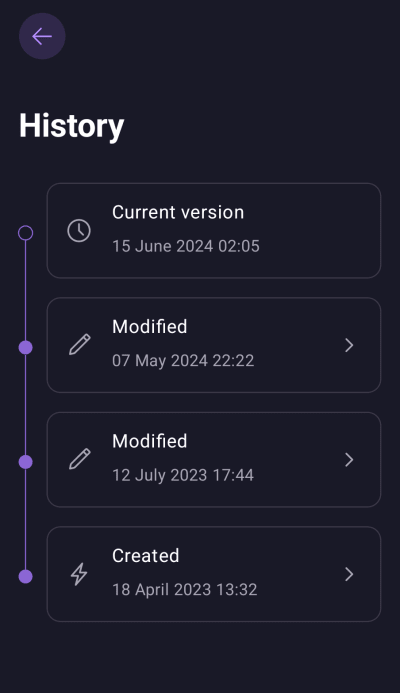 Click the relevant Created or Modified entry in the timeline