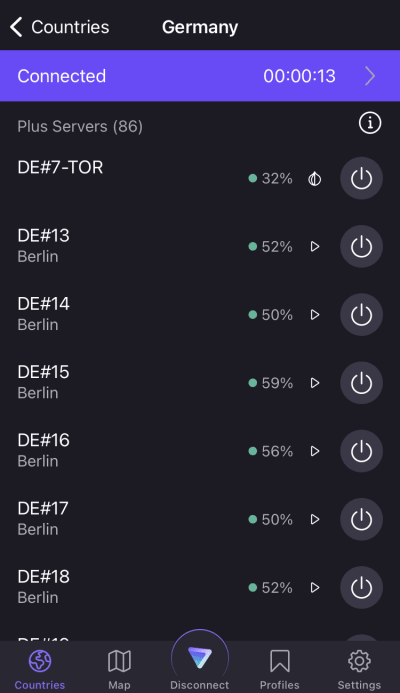 German Plus servers on iOS