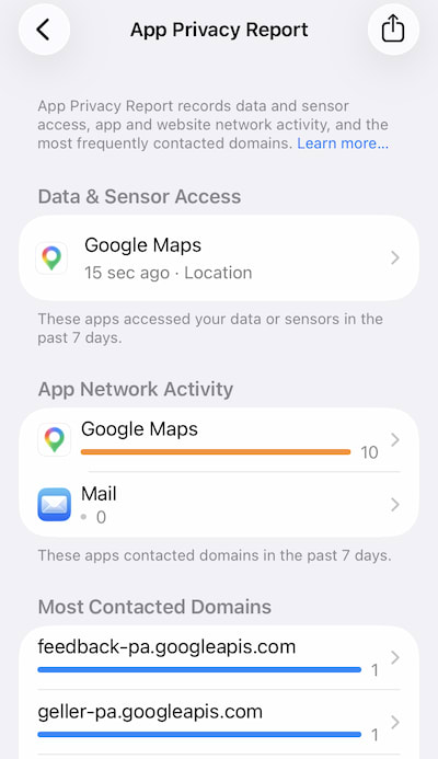 App privacy report