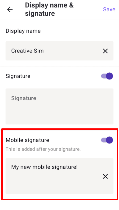 Edit mobile signature in Android 2