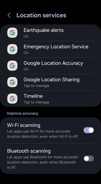 Google location services on Android