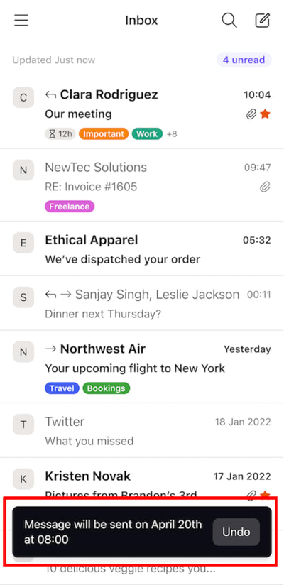 Schedule send confirmation message on mobile