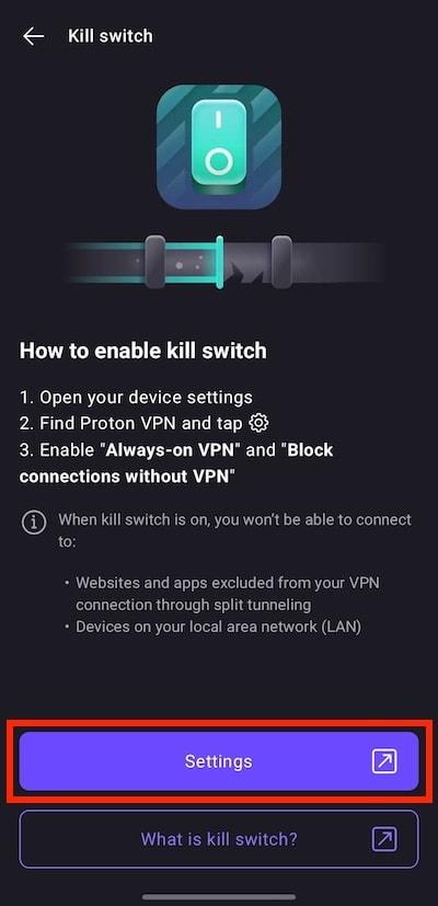 How to enable the kill switch on Android 2