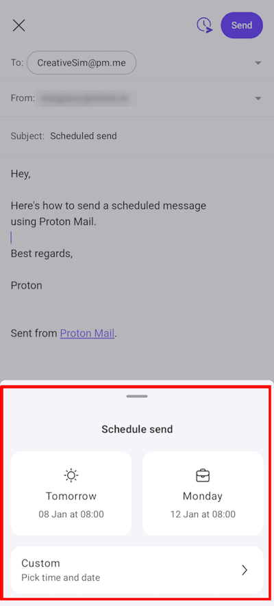 Preselected dates for schedule send on mobile if you're on a free plan
