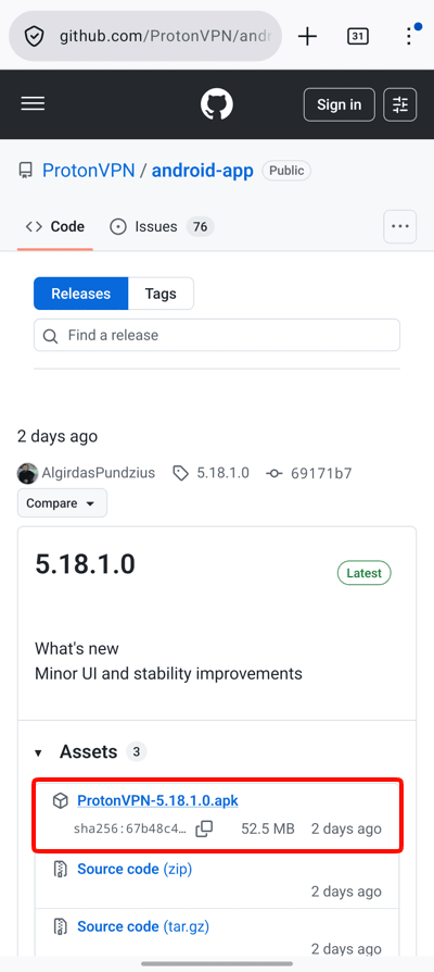 Download the APK from GitHub