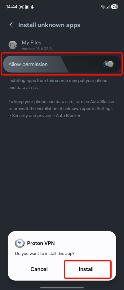 Give the permission and install the APK