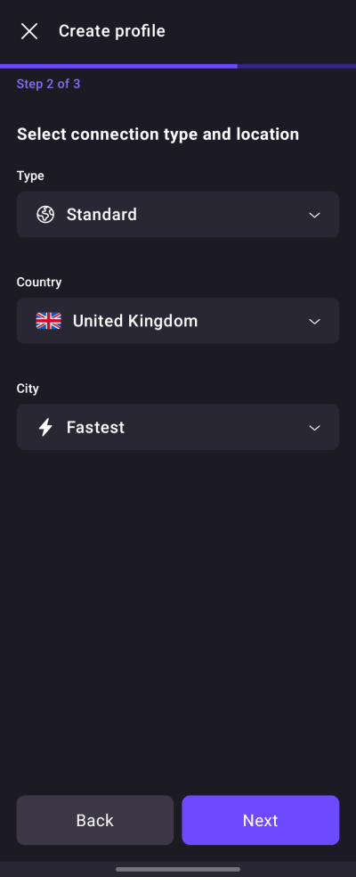 Configure the type of connection and where to connect to