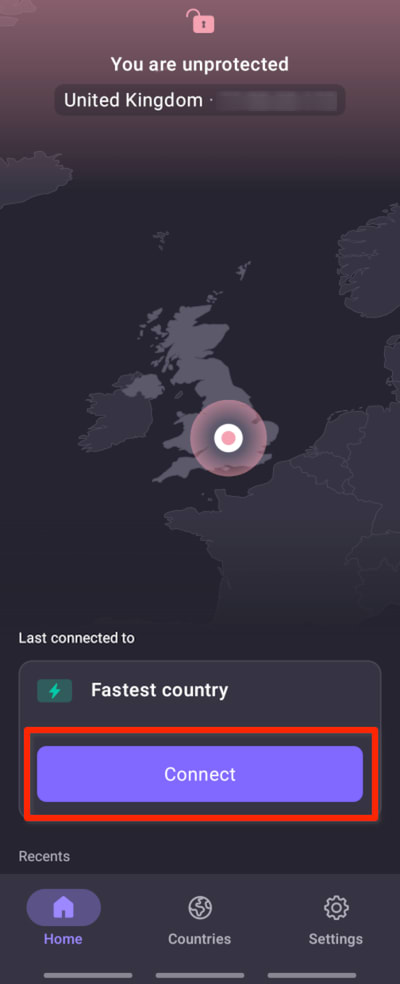 Connect to the fastest available country for your location