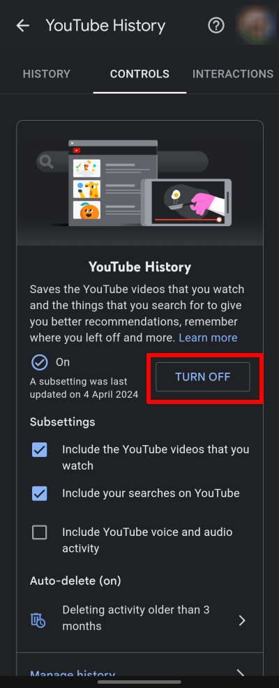 Delete YouTube search history on your mobile devices