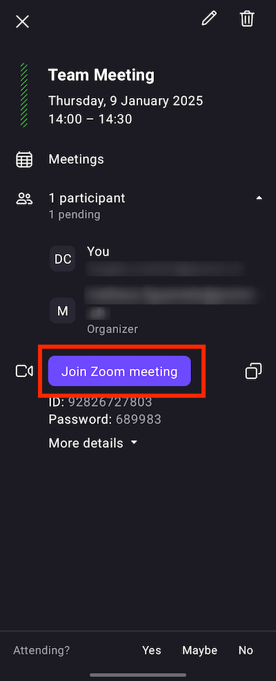 The Join Zoom meeting button on Android, iOS, and iPadOS