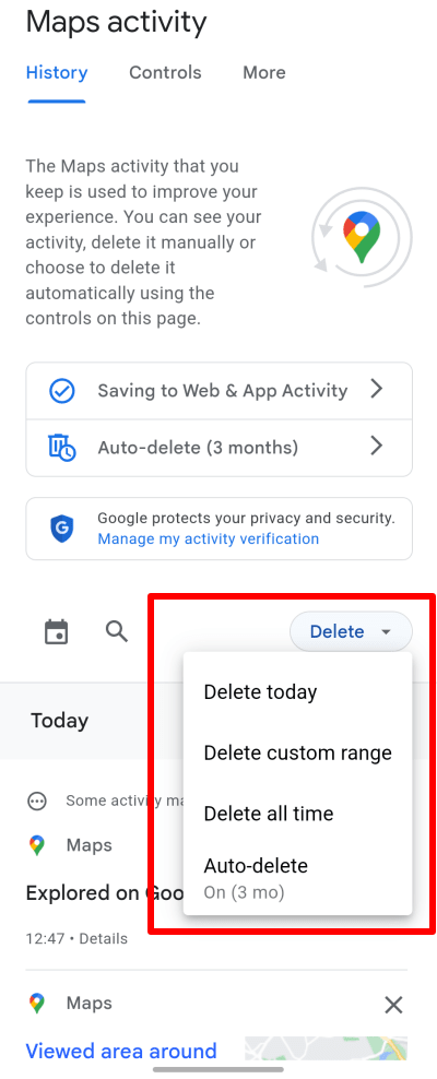 Delete Google Maps history on your mobile devices