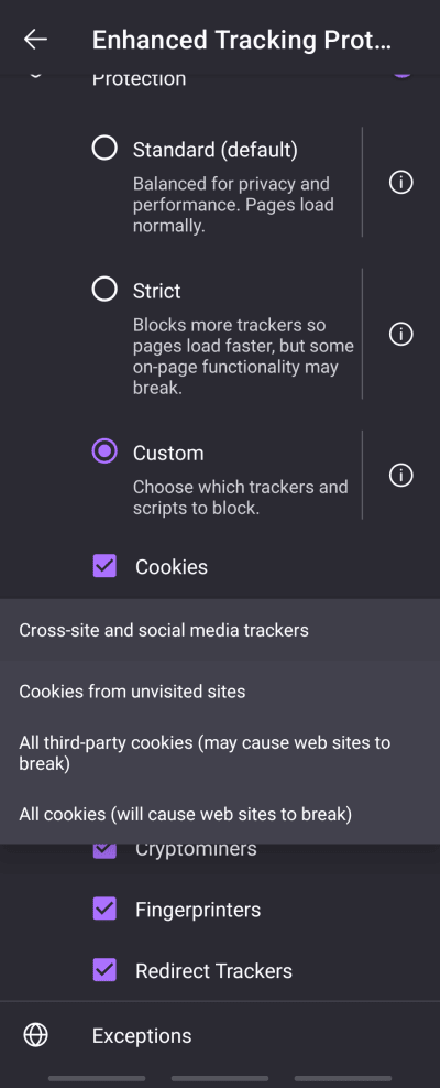 Block third-party cookies on Firefox for Android 2