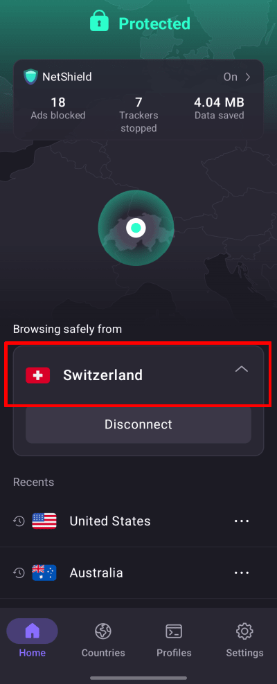 You are now connected and browsing safely