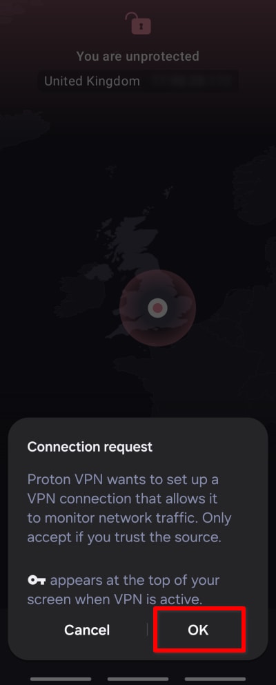 The usual Android connection request