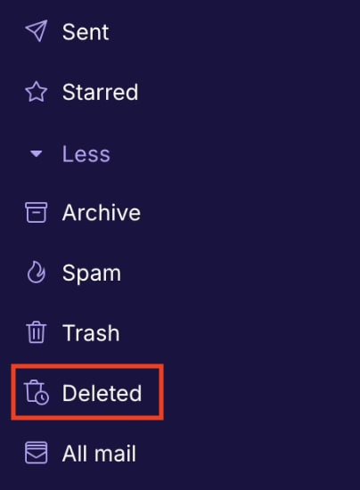 Administrators will see a Deleted folder when logging in to users' Proton Mail accounts