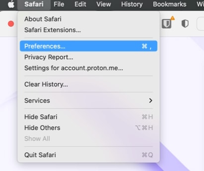 Open Safari preferences