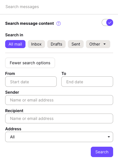 Search message content options