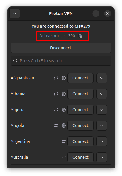 The active port number is shown on the main screen