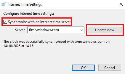 Update Windows system clock alternative method 3