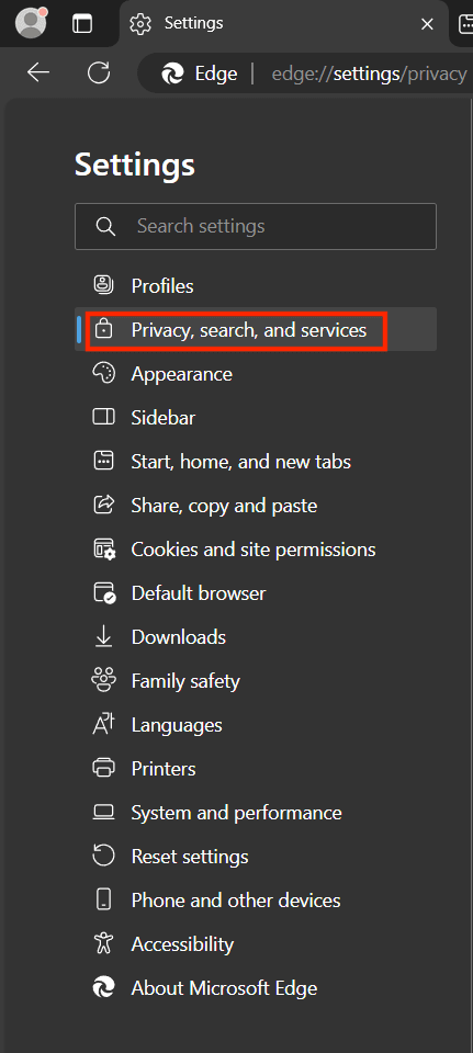 Click Privacy, search,services