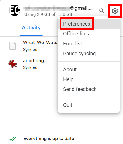 How to access "Preferences" in the Google Drive desktop app for Windows