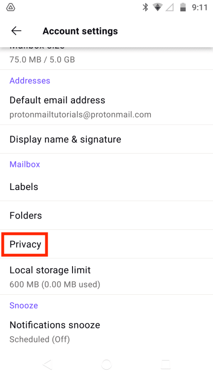 Android privacy option