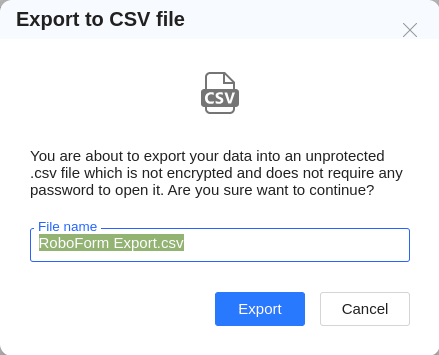 Roboform export options